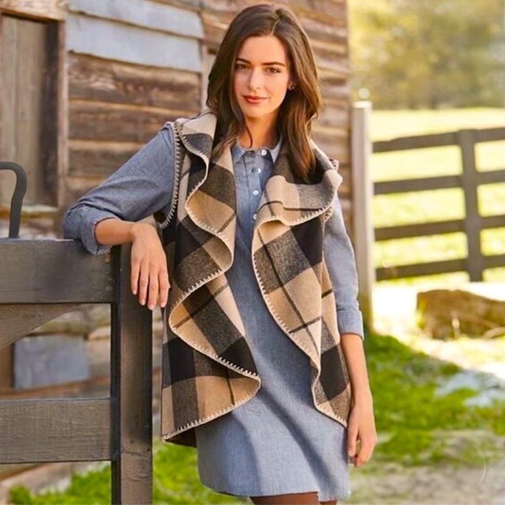 Mud Pie Plaid Wool Blend Women’s Vest OS